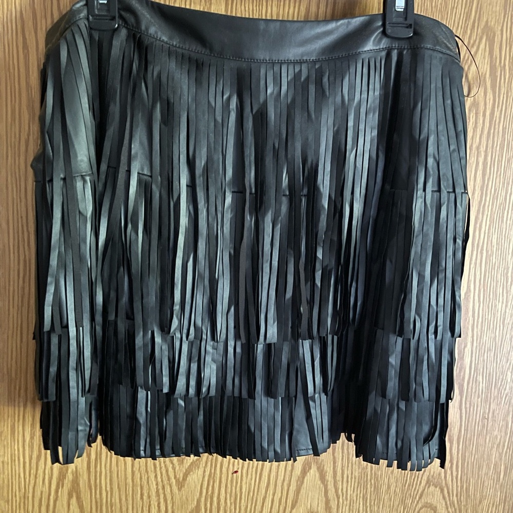 Black Faux Leather Fringe Mini Skirt